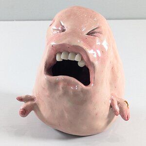 Handmade 5" ceramic cry baby oddity air plant holder, wall hanging planter